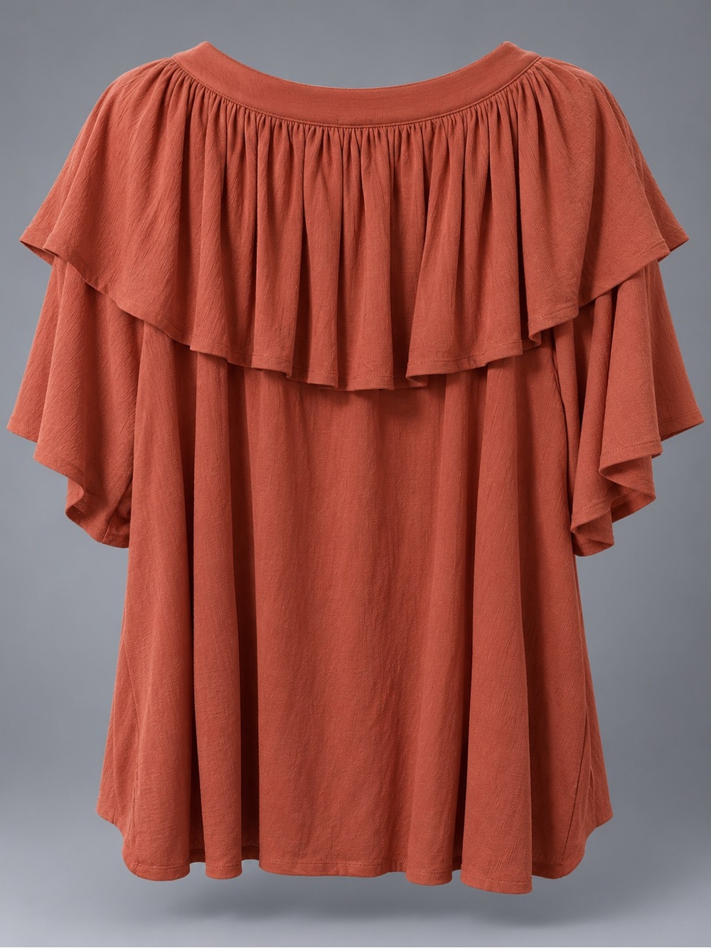 Womens Plus Size Rust Ruffle Button-Front Top - Picture 2 of 4